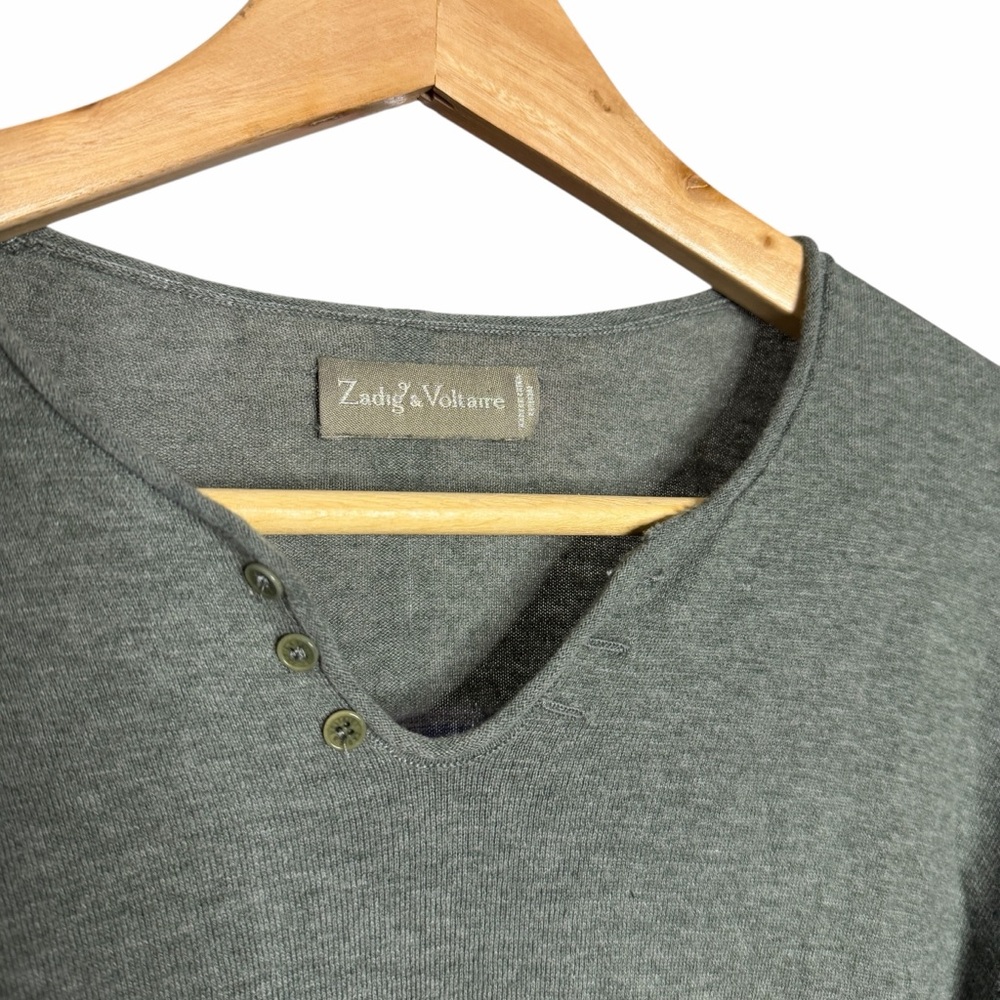 Zadig & Voltaire Flashlight Cotton Green Henley Skull Long Sleeve‎ - Picture 2 of 5